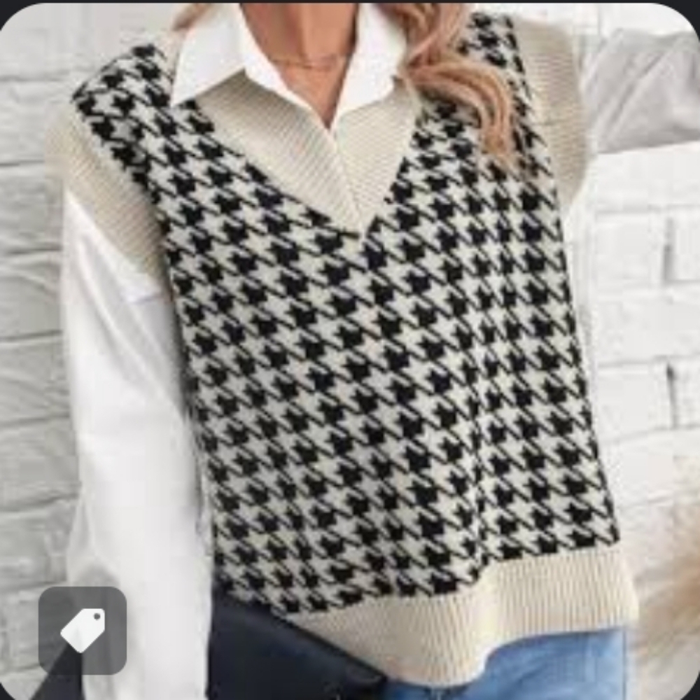 Zara Knit Houndstooth Sweater Vest